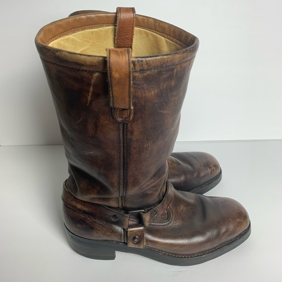 Vintage Leather Harness Boots Deer Skin Lined - Picture 4 of 6